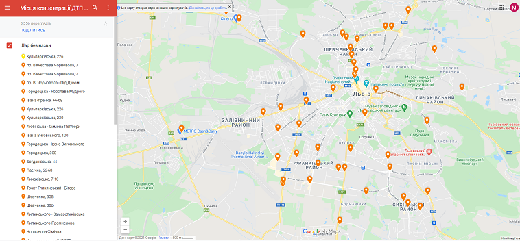 Візіком,  maps API, Львів, ДТП, карта,