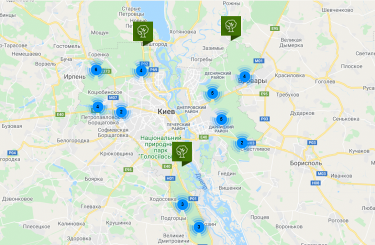 Візіком,  maps API, Київзеленбуд,