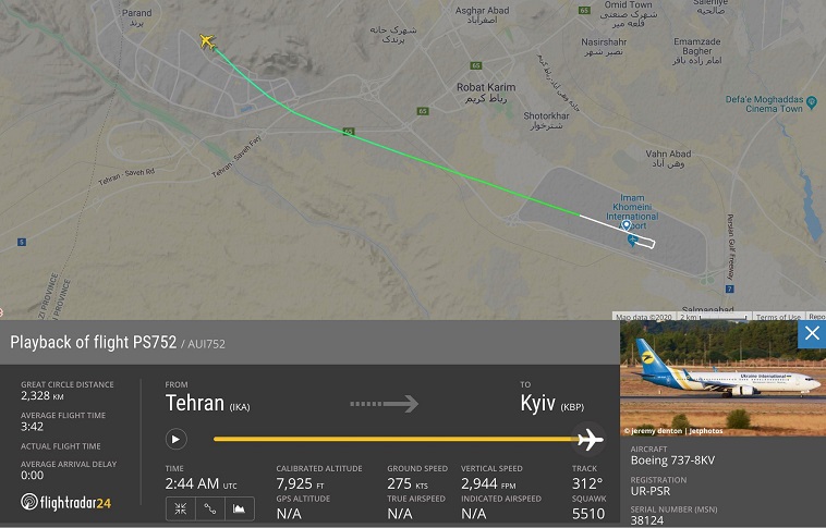 Візіком, Flightradar, Boeing 737, Іран,