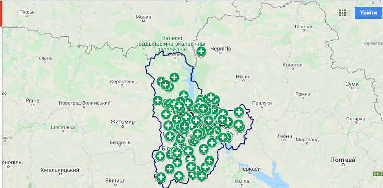 Візіком, maps API, карта аптек Київської області