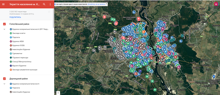 Візіком,  maps API, Київ, карта, бомбосховища,