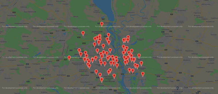 Візіком,  maps API, Київ, пункти, карта, вакцинація,