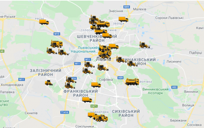 Візіком,  maps API, Львів, сніг,
