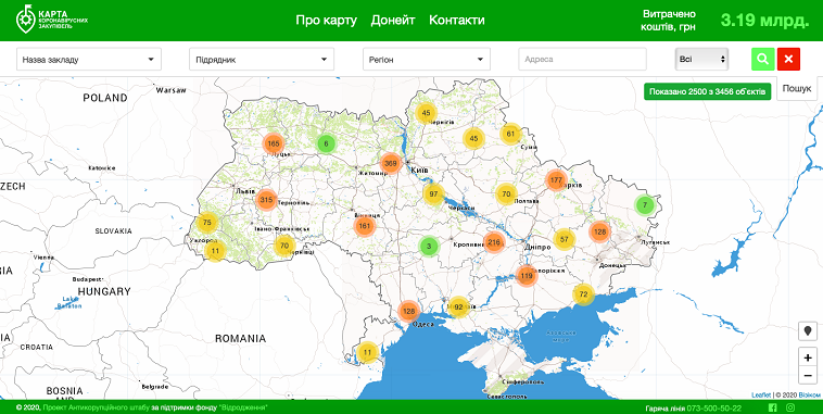 Візіком, maps API, карта «коронавірусних закупівель»