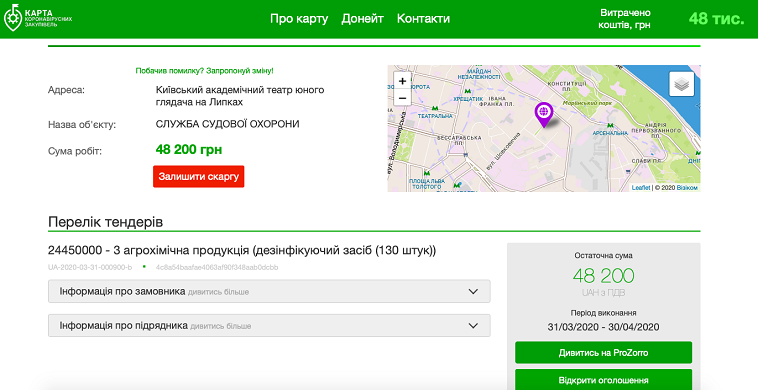 Візіком, maps API, карта «коронавірусних закупівель»