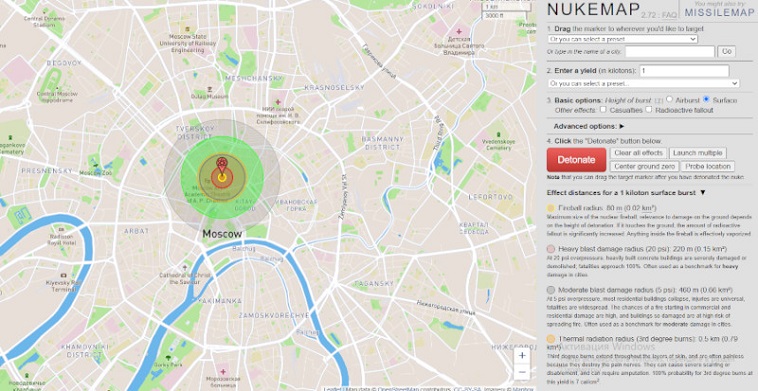 Візіком,  maps API, ядерний удар, карта,