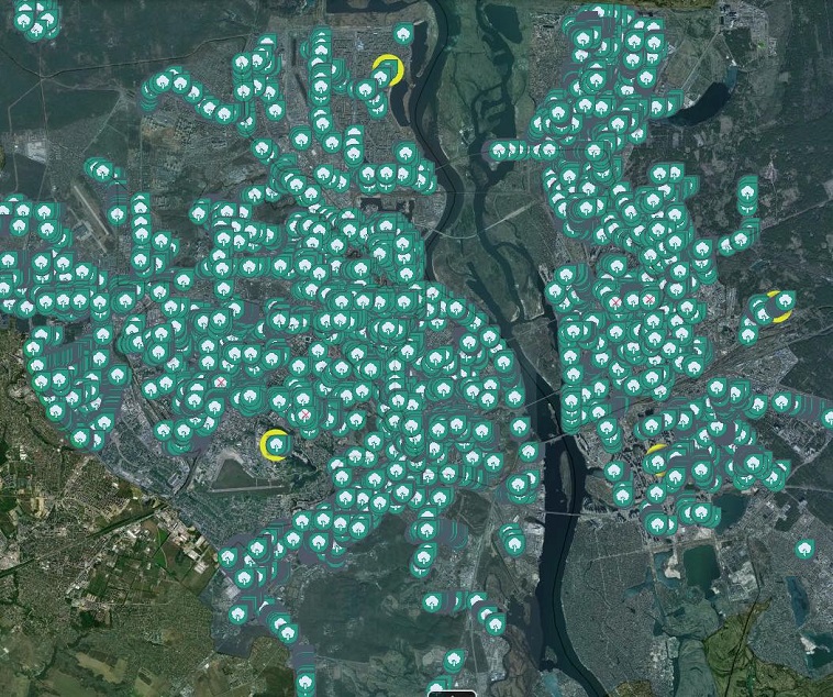 Візіком,  maps API, мапа, дерева,