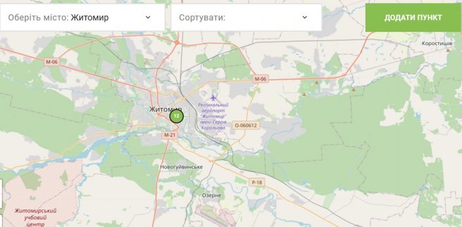 Візіком,  maps API, Житомир, сортування, мапа,